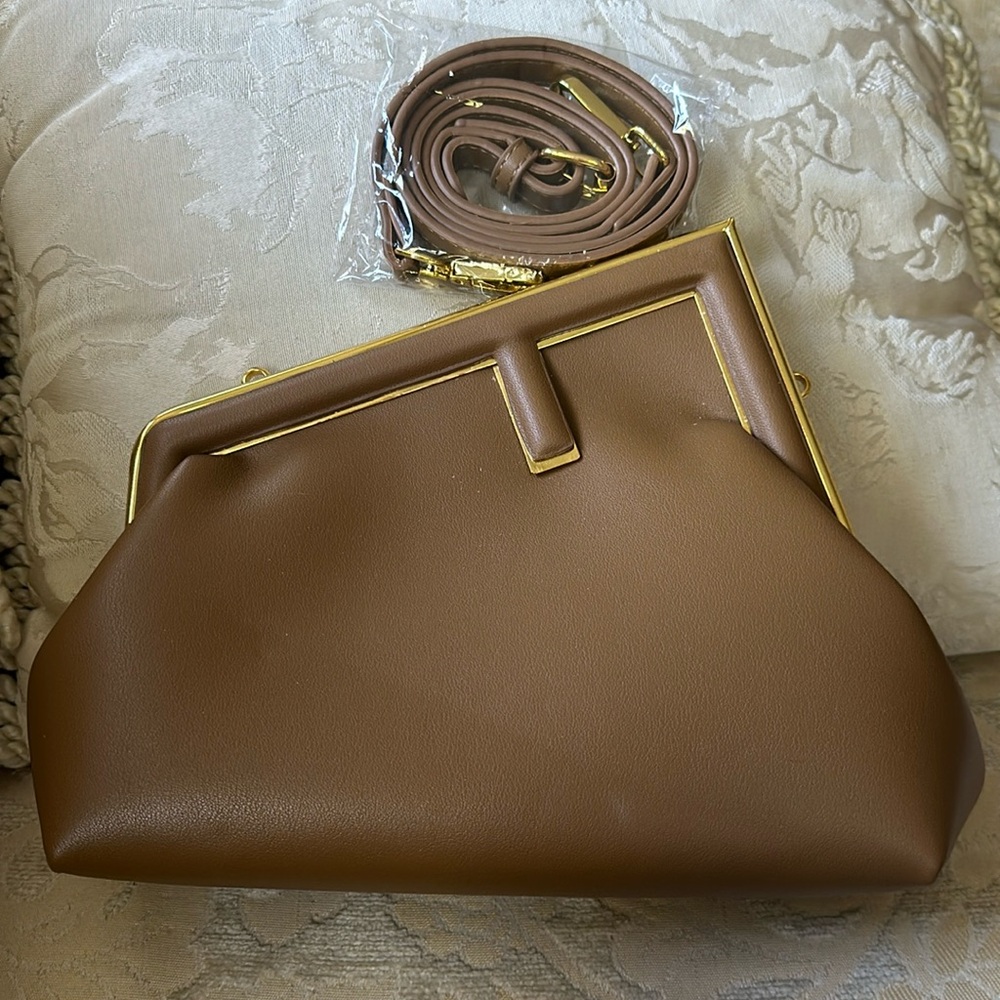Fendi style Tan Clutch bag